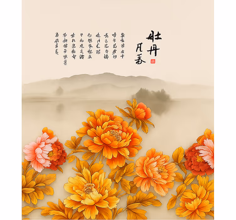 Peony landscape art living room blind - TenStickers