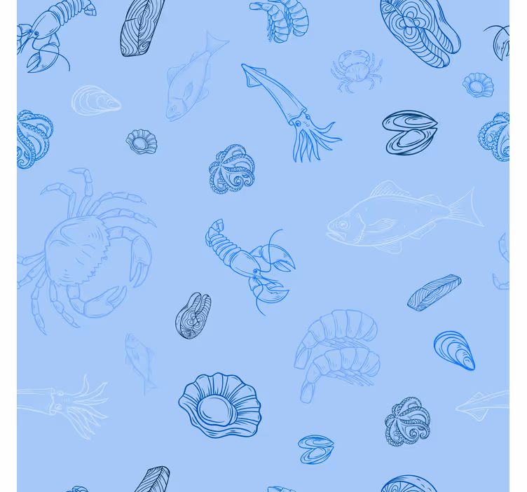 Blinds in a kitchen with seafood pattern - TenStickers
