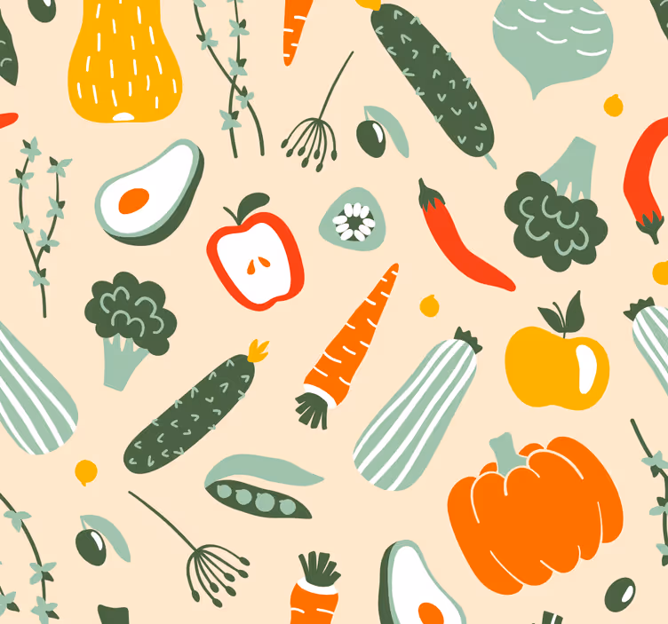 Blinds in a kitchen with vibrant assorted dishes - TenStickers
