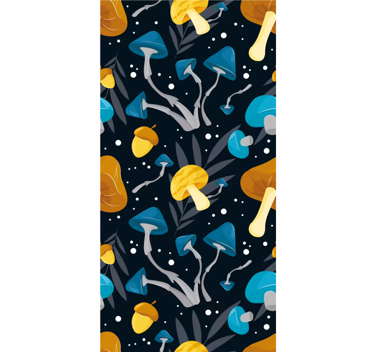 Blinds in a kitchen with blue and yellow mushroom design - TenStickers