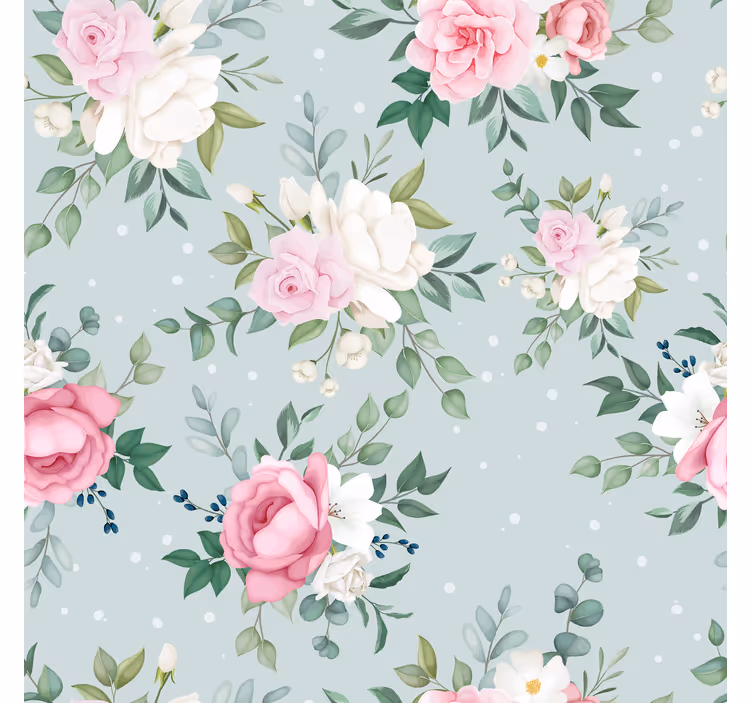 Blue and pink floral dining room blind - TenStickers