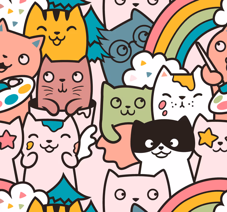 Blind kids cat doodle pastel colors pattern - TenStickers