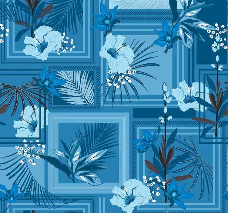 Bathroom blind in blue floral design - TenStickers