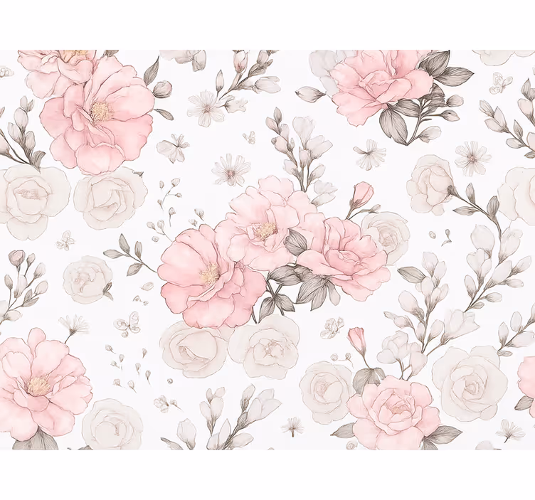 Roller blind pink floral design in grey - TenStickers