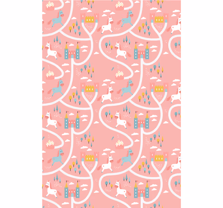 Roller blind pink castles and unicorns - TenStickers