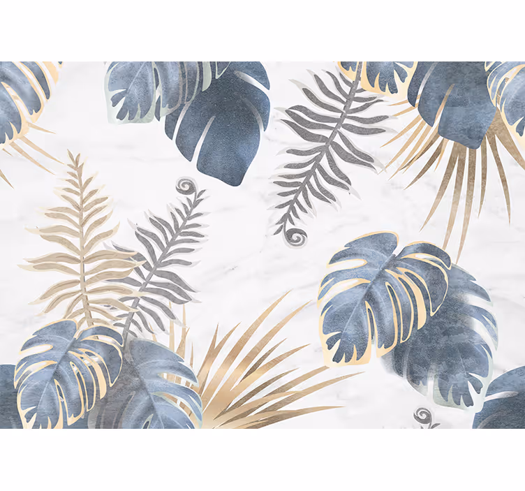 Blinds in a kitchen blue tropical plants white background - TenStickers