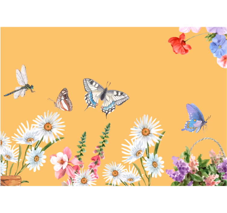 Blinds in a kitchen with daisy flower and butterflies - TenStickers