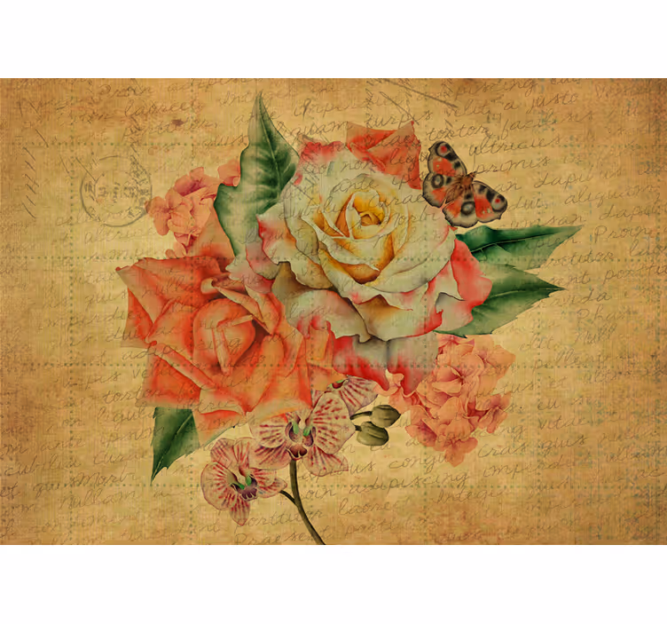 Blinds in a kitchen with rose, butterfly, and writing - TenStickers