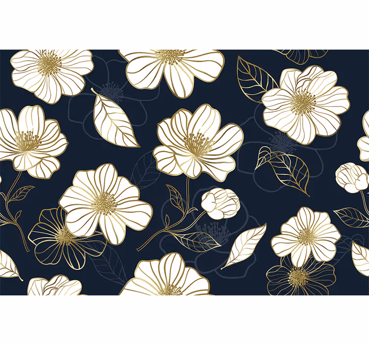 Blinds in a kitchen with gold-accented flower lineart - TenStickers
