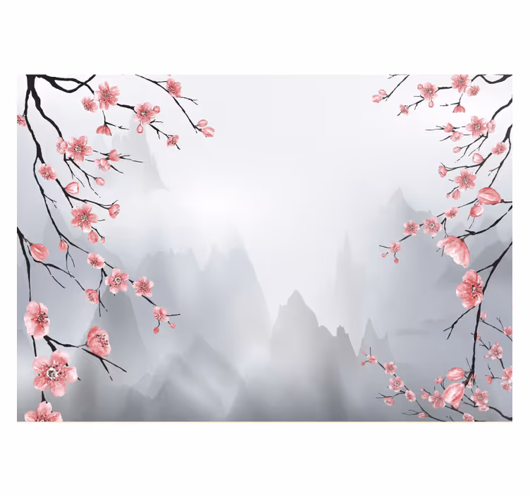 Blinds in a kitchen cherry blossom branches view - TenStickers