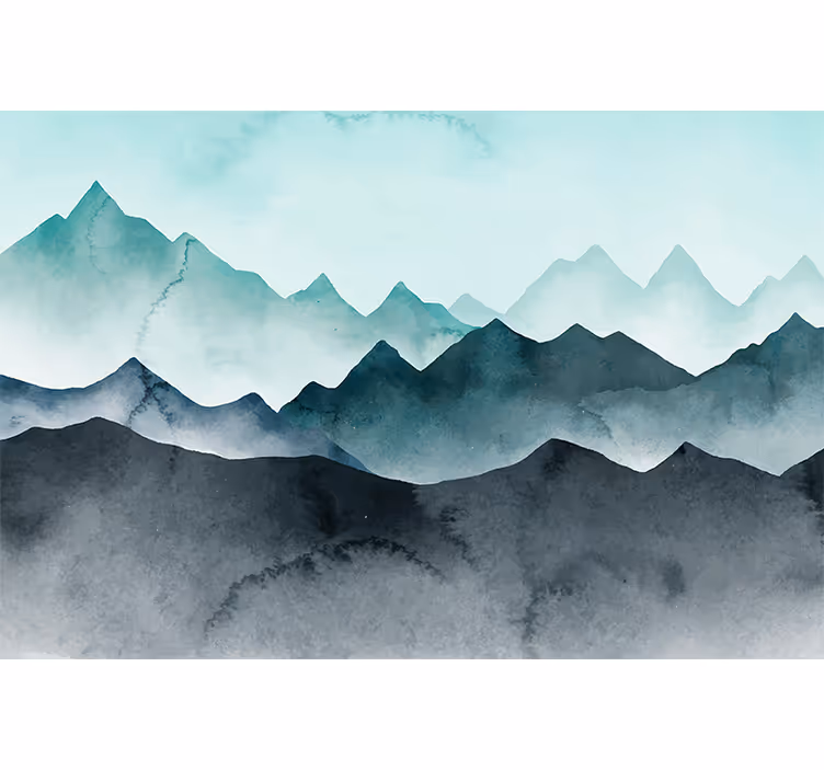 Blinds in a kitchen painted blue mountains - TenStickers