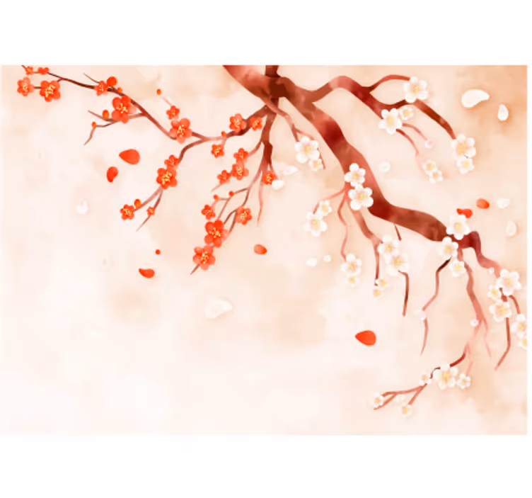 Blinds in a kitchen with chinese tree wall design - TenStickers