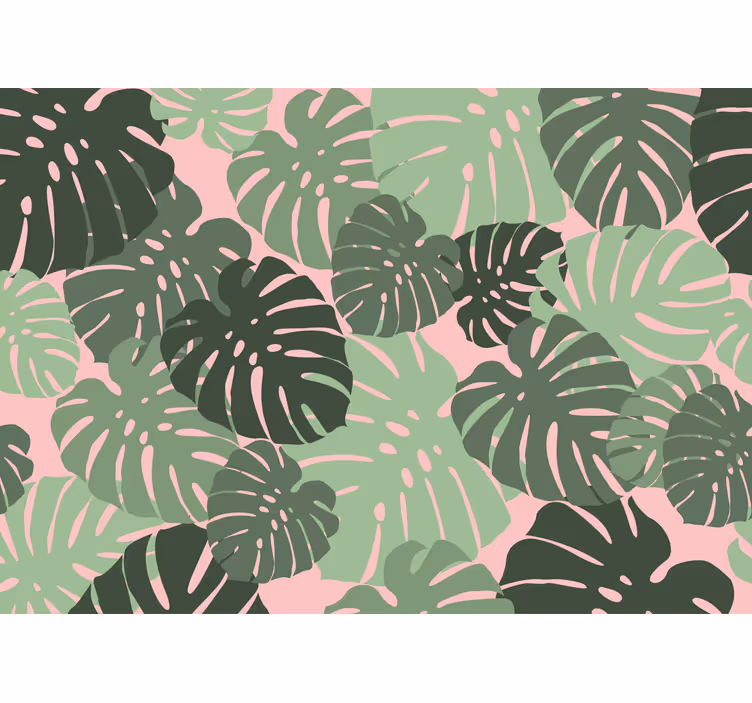 Blinds in a kitchen with pink monstera leaves - TenStickers