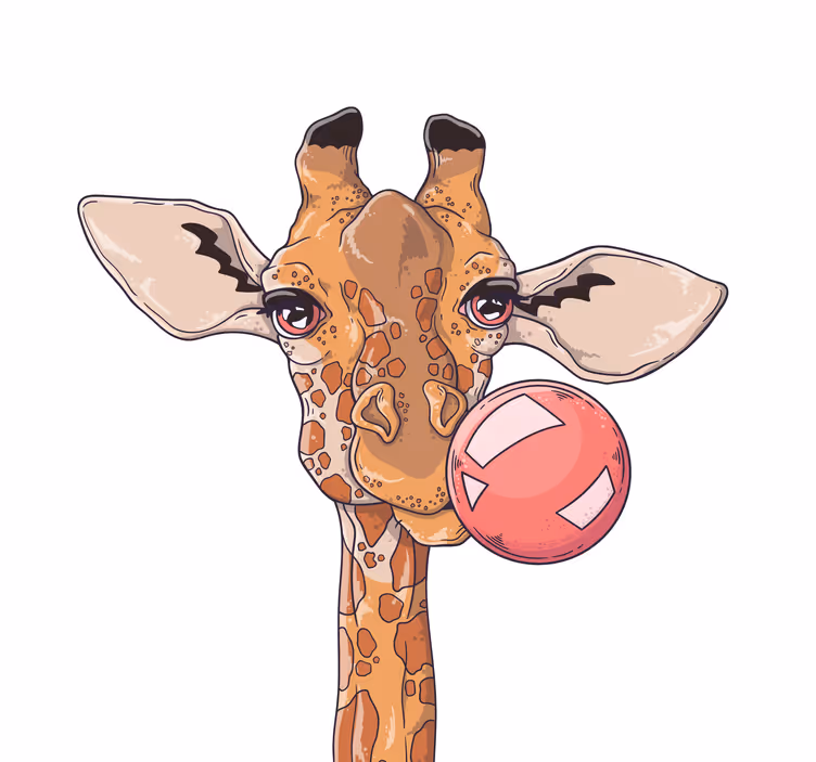 Living room blind giraffe with bubble gum - TenStickers