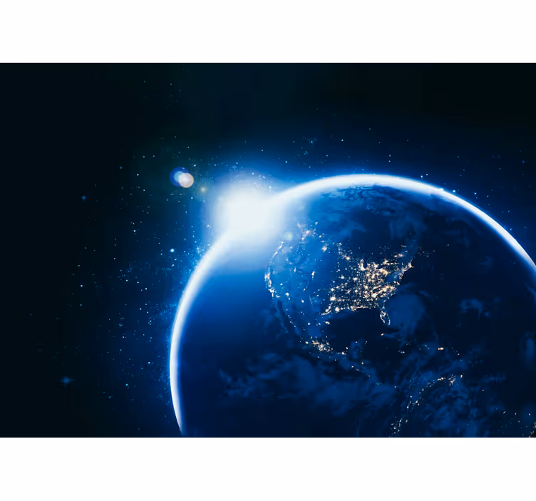 Black roller blind earth viewed from space with solar flare - TenStickers