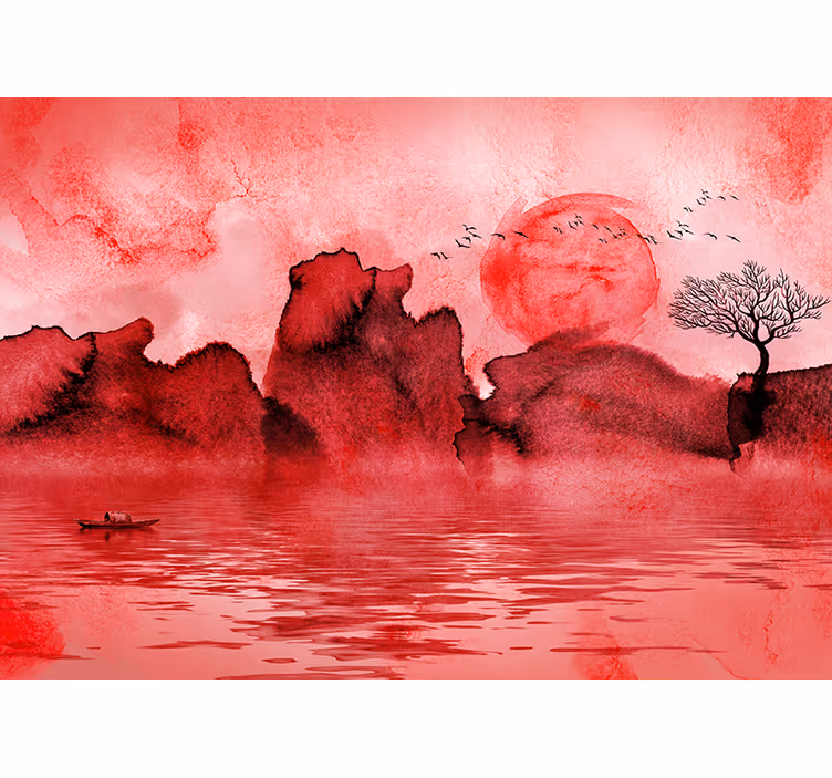 Blind red chinese ink landscape - TenStickers