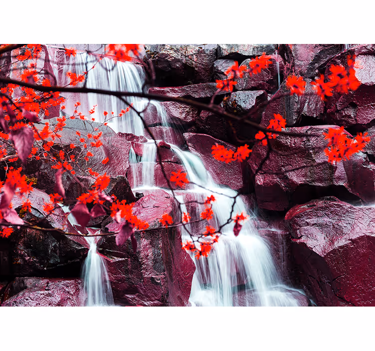 Living room blind waterfall spring forest design - TenStickers