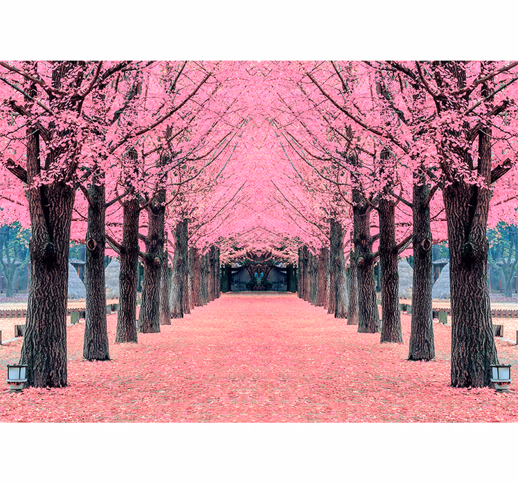 Living room blind with pink trees from nami island - TenStickers