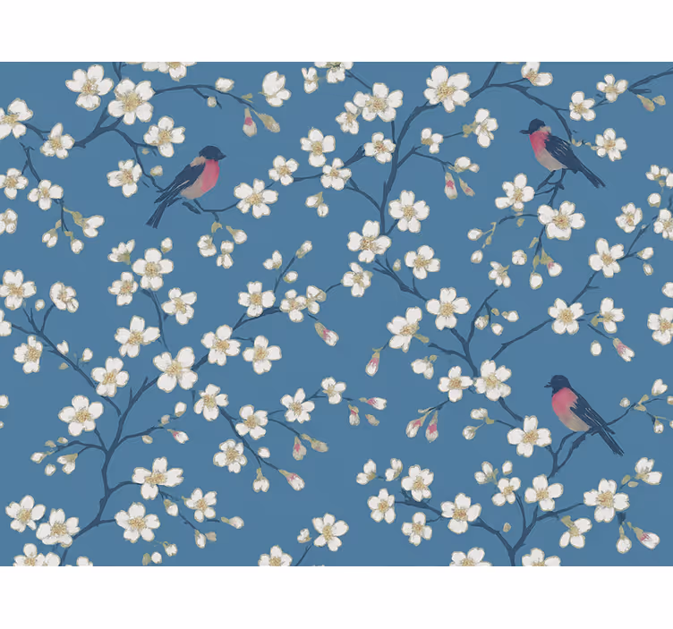 Blue blind with blue orchard birds design - TenStickers