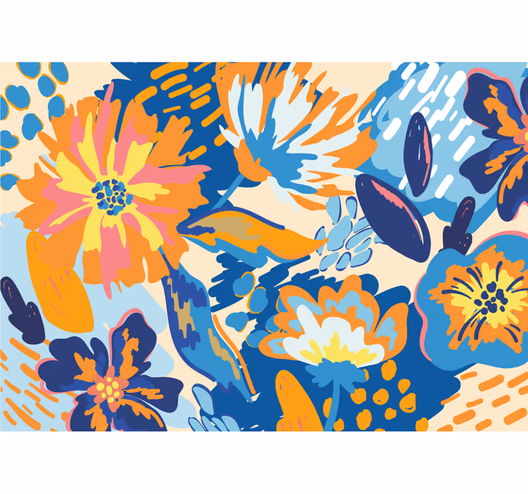 Living room blind with blue, orange, and blue leaves - TenStickers