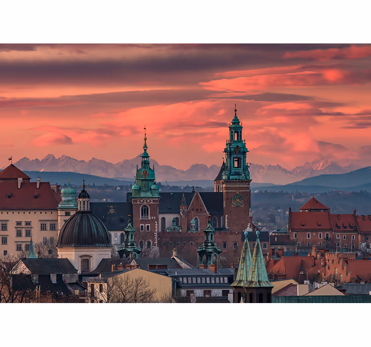 Living room blind cracow view with tatra mountains - TenStickers