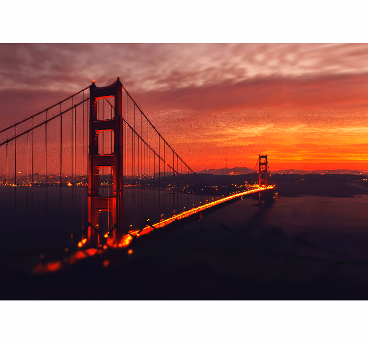 Living room blind golden gate in red sky - TenStickers