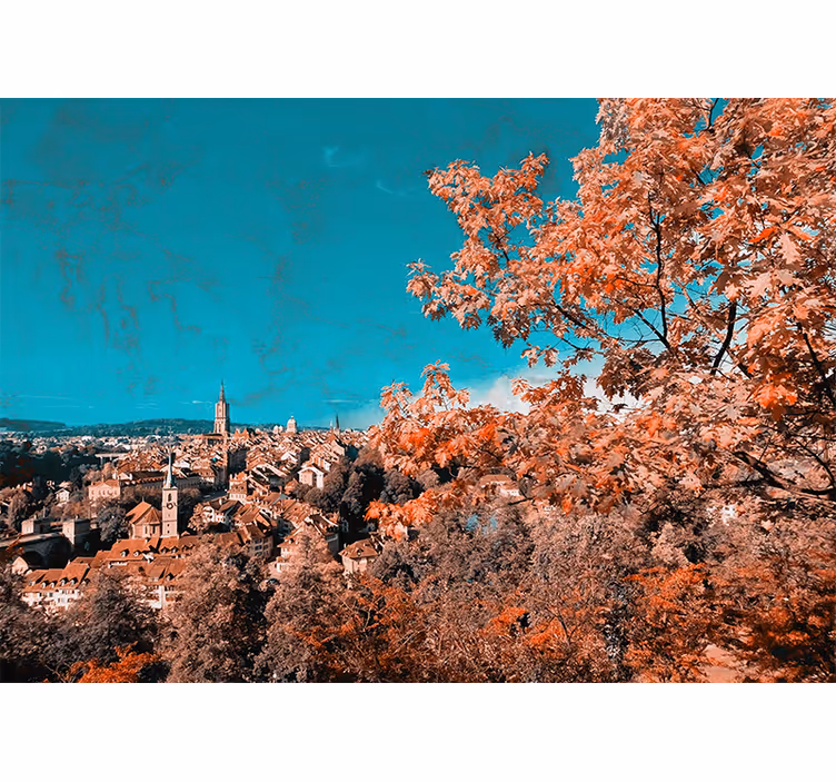 Living room blind with orange autumn leaves in bern - TenStickers