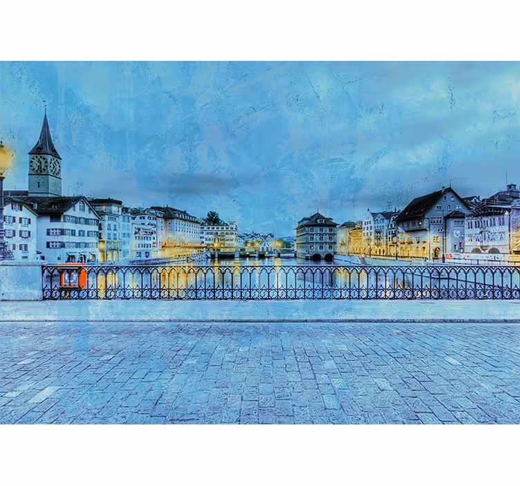 Living room blind cold night on a bridge in zürich - TenStickers