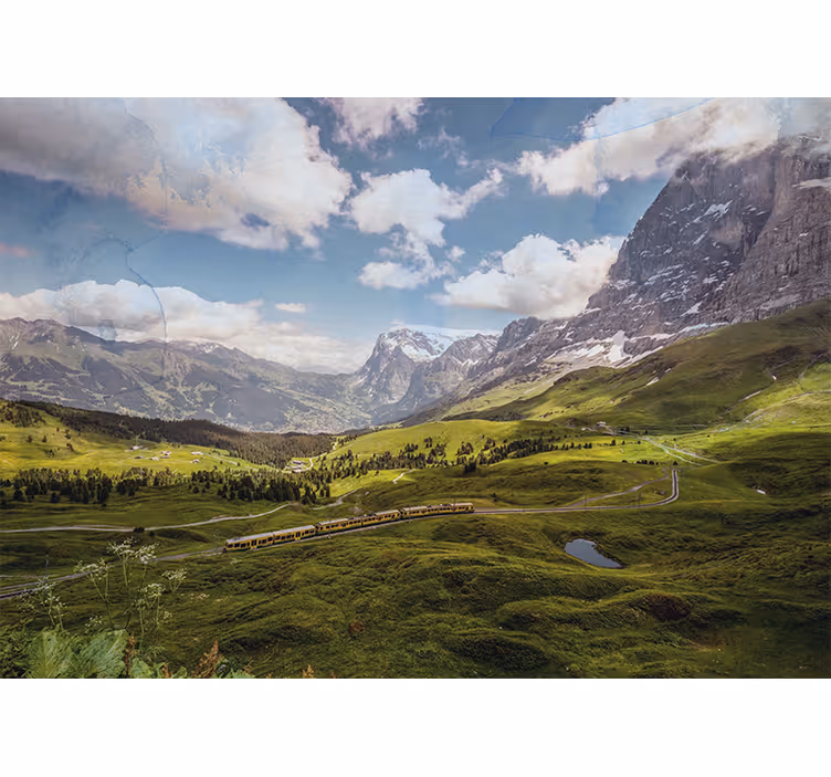 Living room blind with mountain view and train - TenStickers