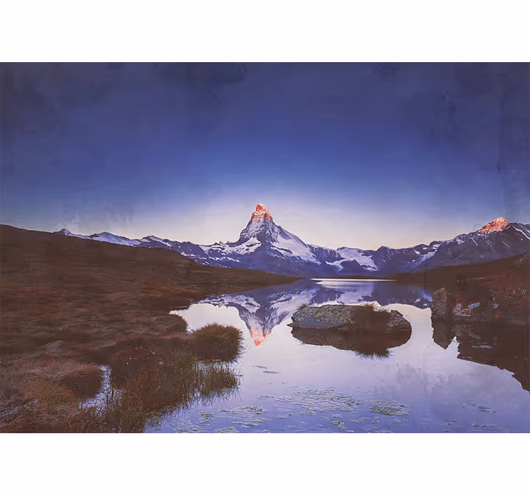 Living room blind snowy mountain reflection - TenStickers