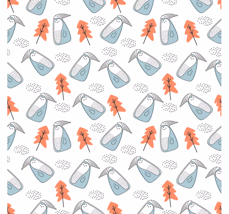 Living room blind cute minimalistic penguins with trees - TenStickers