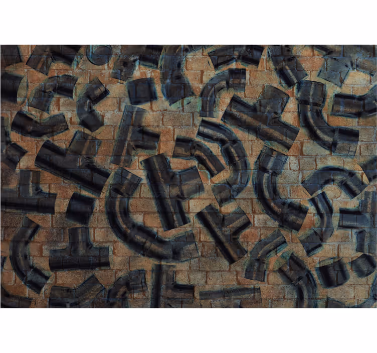 Living room blind with industrial brick and pipe design - TenStickers