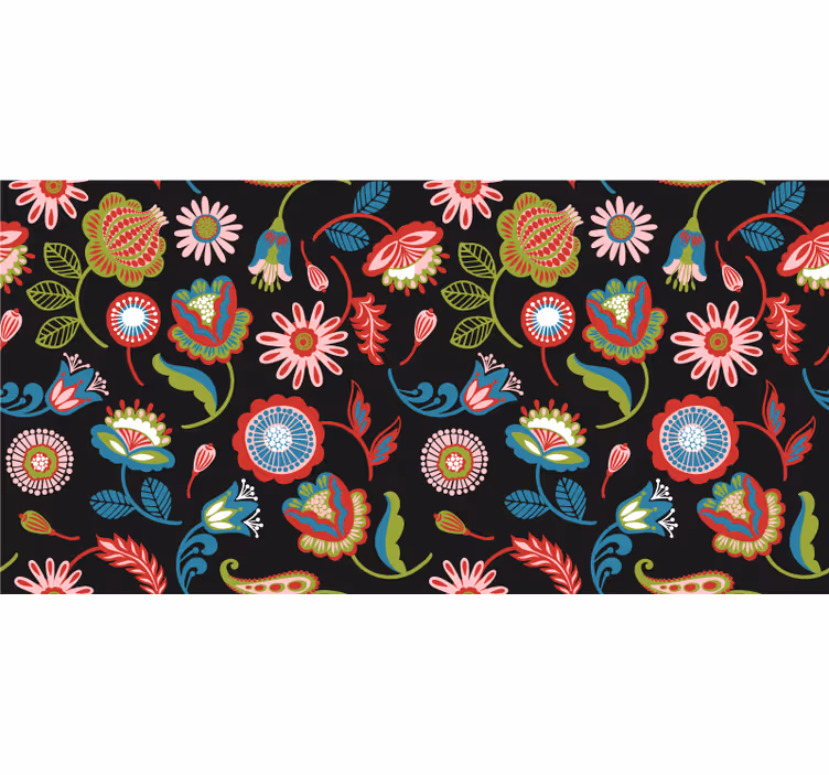 Bedroom blind with vibrant folk design on dark background - TenStickers