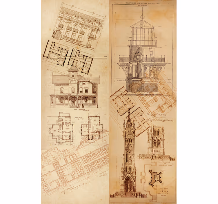 Vintage roller blind architectural pearl wallpaper - TenStickers