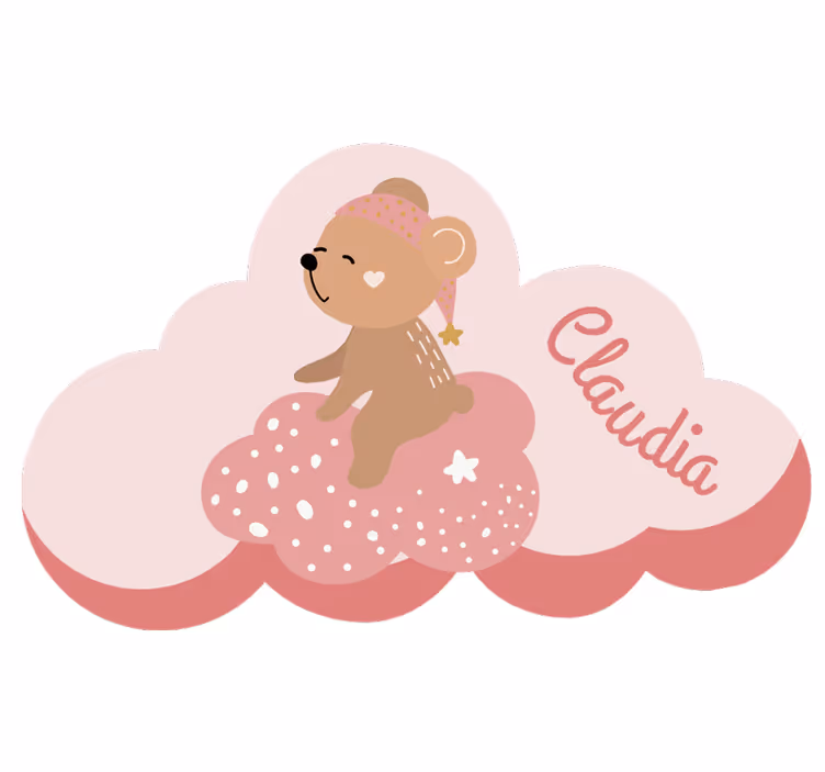 Roller blind pink nordic style bear rug with name - TenStickers