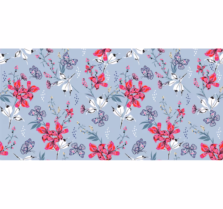 Living room blind with abstract red flowers and butterflies - TenStickers