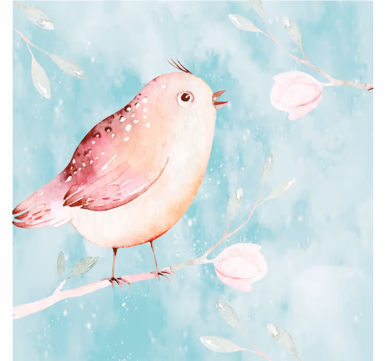 Living room blind painted bird with white flowers - TenStickers