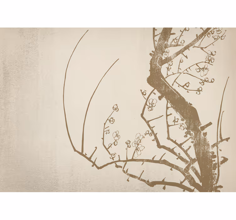 Roller blind beige with japandi style tree design - TenStickers