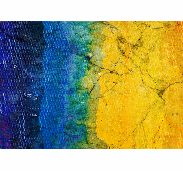 Bedroom blind featuring blue and yellow abstract art - TenStickers