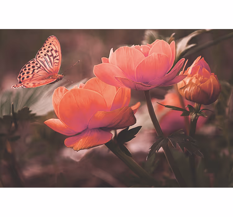 Bedroom blind with pink butterflies on roses - TenStickers