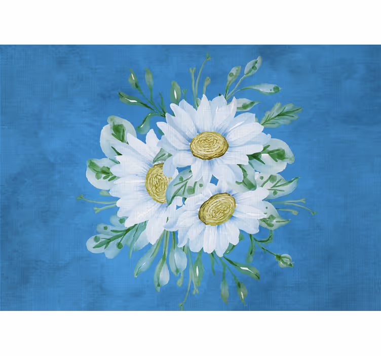 Bedroom blind with white flowers on blue background - TenStickers