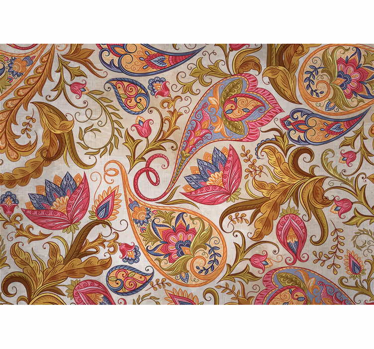 Bedroom blind with ethnic flowers on beige background - TenStickers