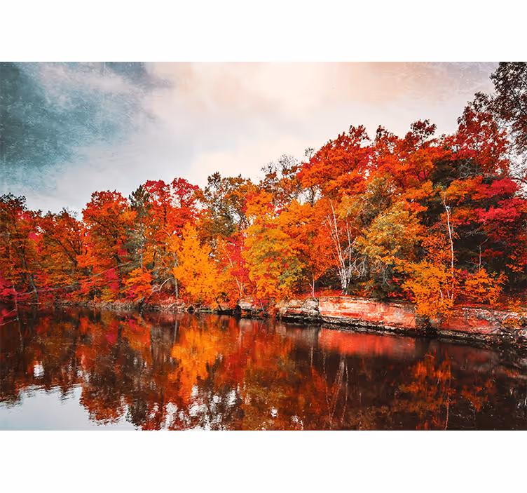 Bedroom blind autumn forest reflection in lake - TenStickers