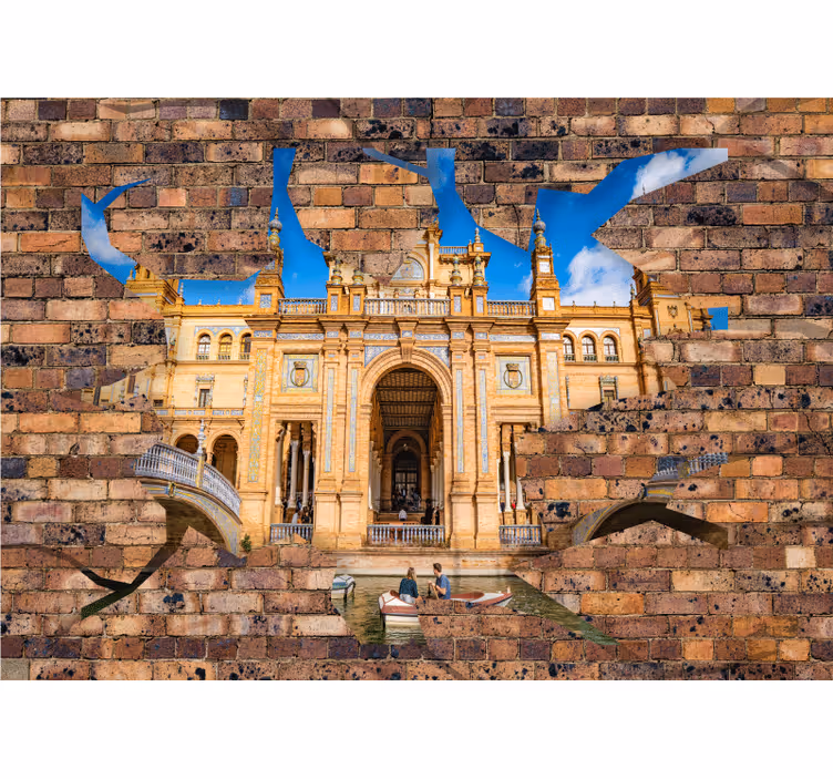 Bedroom blind with 3d brick effect views of sevilla - TenStickers