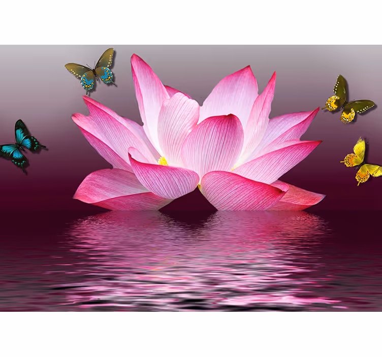 Bedroom blind featuring pink lotus flowers and butterflies - TenStickers