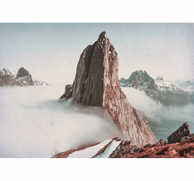 Bedroom blind mountains with fog norway - TenStickers