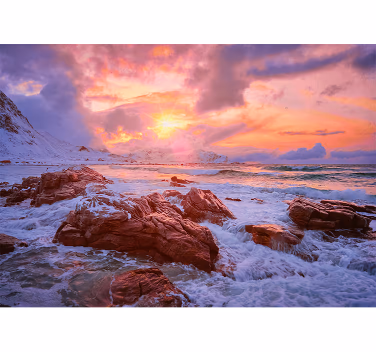 Bedroom blind sunset on norwegian coast - TenStickers
