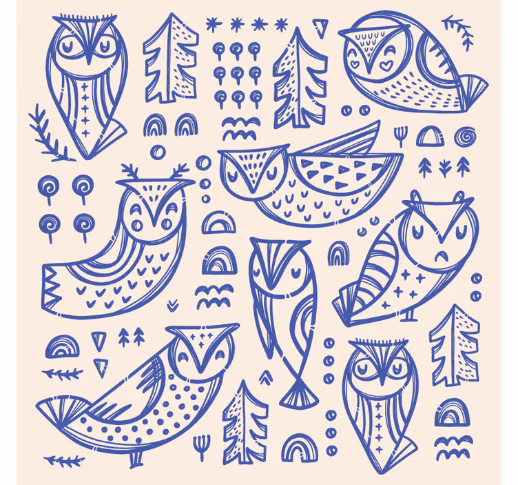 Bedroom blind with cute blue owl face illustration - TenStickers