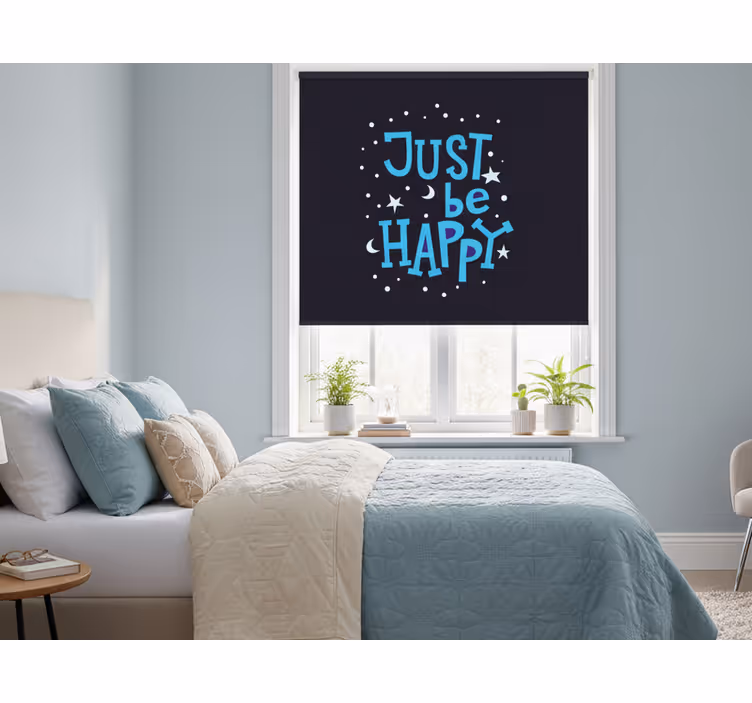 Bedroom blind just be happy in blue - TenStickers