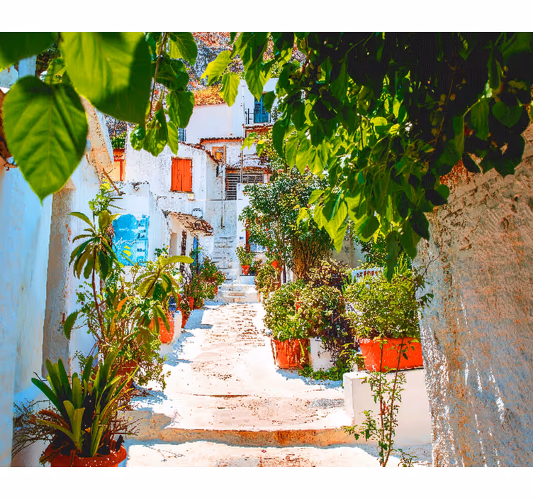 Bedroom blind in a charming floral mediterranean street - TenStickers